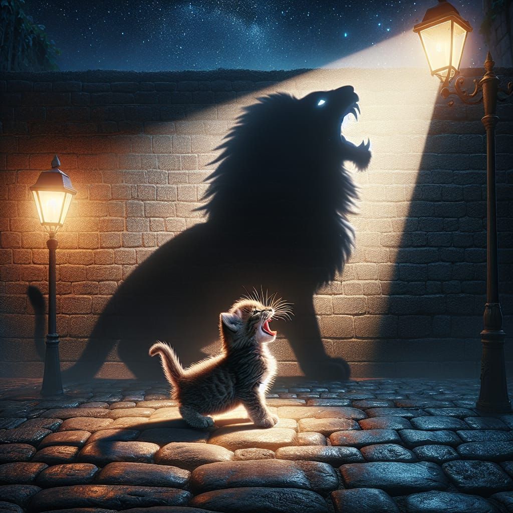 Lionhearted Kitten Under Starry Skies