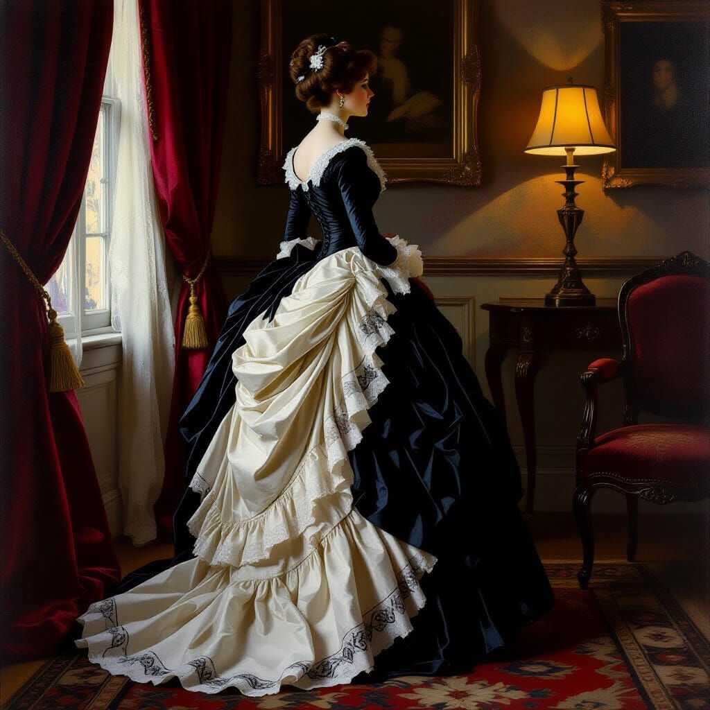 Victorian Lady's Elegant Dress and Underskirt