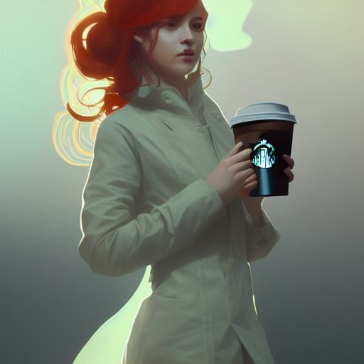 Girl with Starbucks Coffee: Hyperdetailed Digital Art