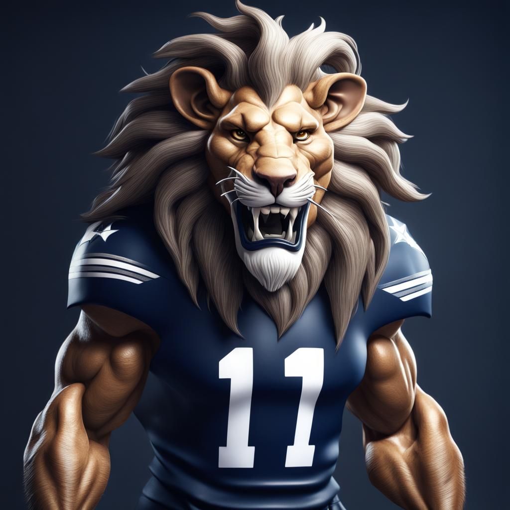 Lion in Cowboys Jersey: Detailed Fantasy Art