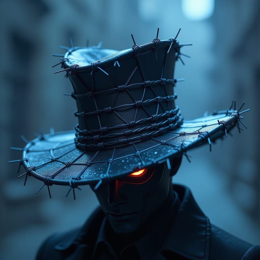 Menacing Barbed Wire Hat in Dark Industrial Style