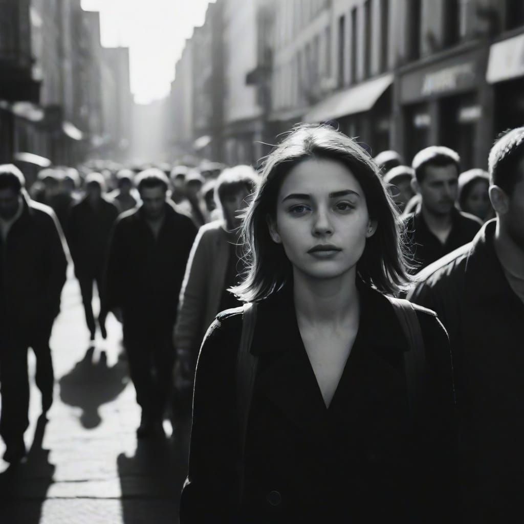 City Street Life in Black and White