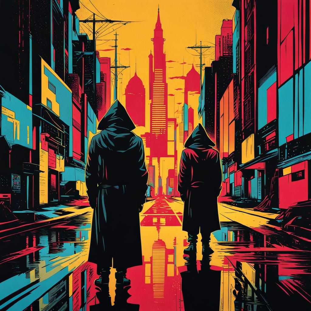 Mysterious Hooded Figure in Rainy Cyberpunk City