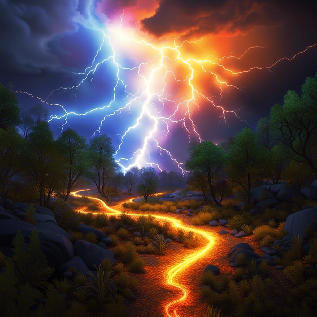 Psychedelic Lightning Storm in Fractal Art Style