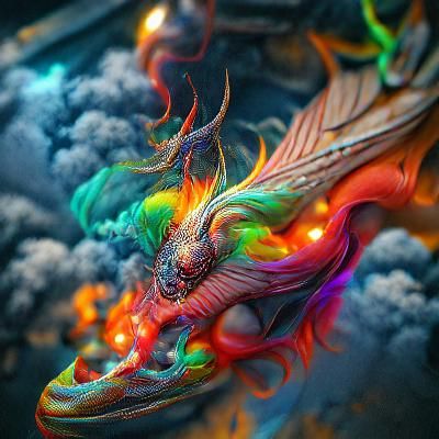 Rainbow Fire Dragon in Flight: Psychedelic Digital Art