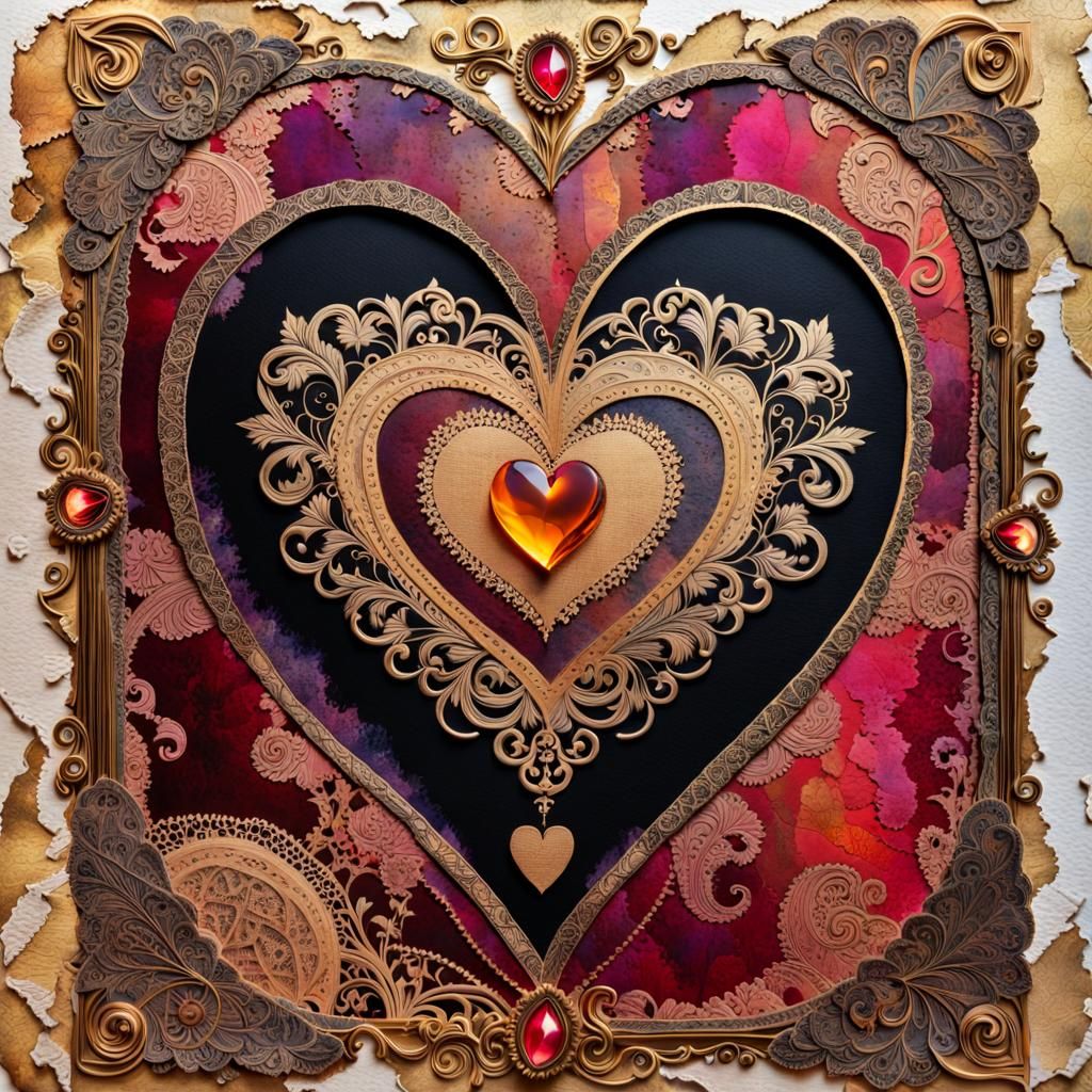 Vintage Hearts Collage on Antique Paper