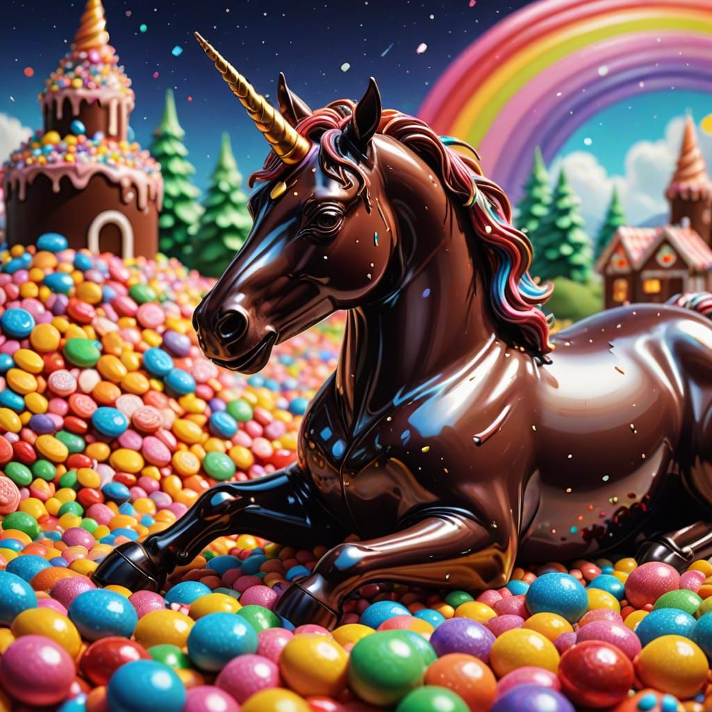 Chocolate Unicorn in Candy Land: Cel-Shaded Digital Art