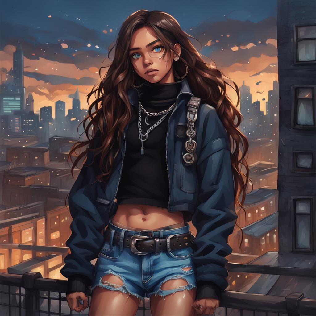 Hyperrealistic Girl in Cityscape