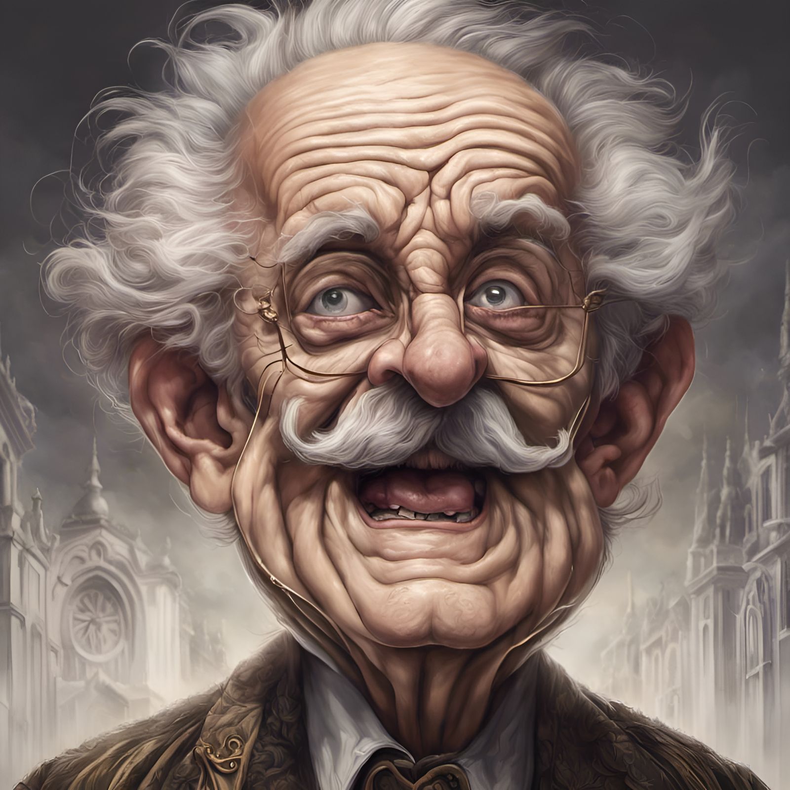 Laughing Grandpa in Baroque Chibi Style