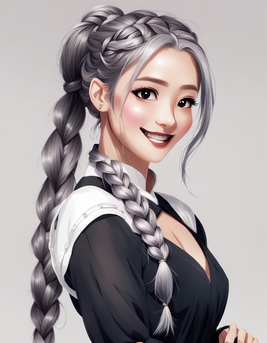 Girl with Grey Hair and Black Dress Smiling