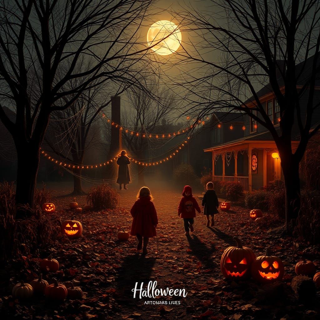 Eerie Halloween Night Under Full Moon