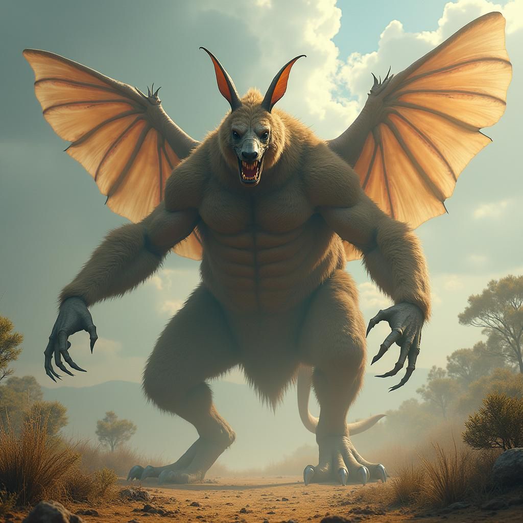 Gargantuan Kangaroo-Mantis Hybrid in Frazetta Style