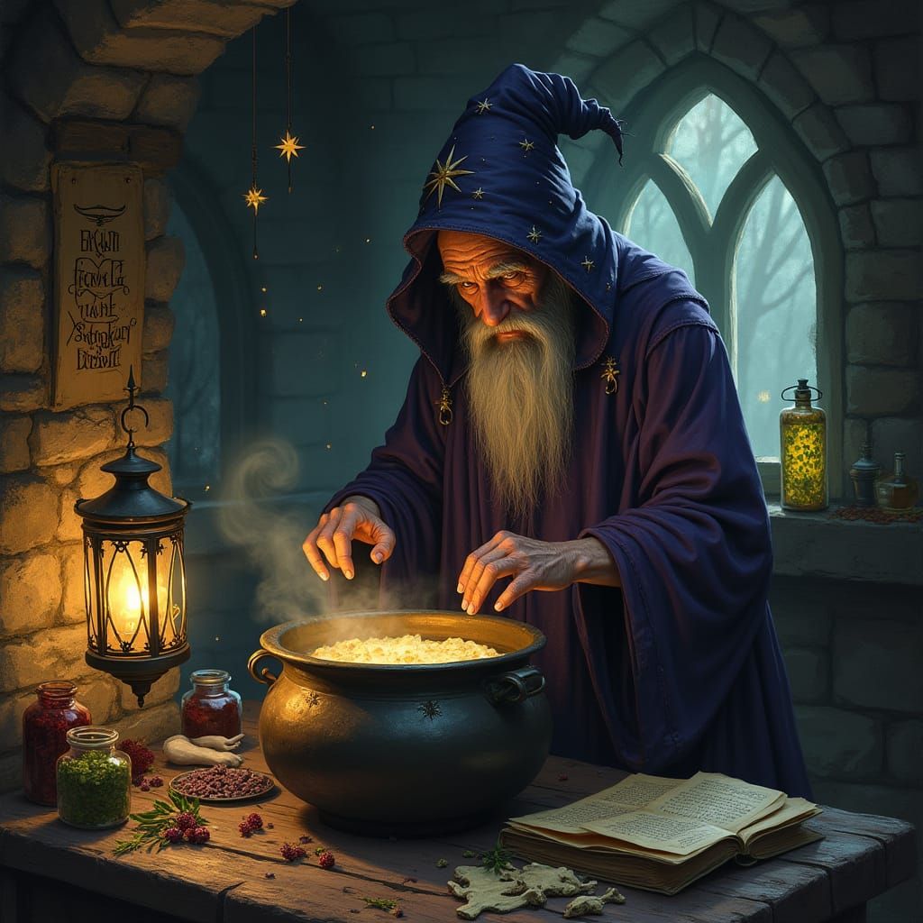 Mystical Witch Brewing Potion in Dark Fantasy Style