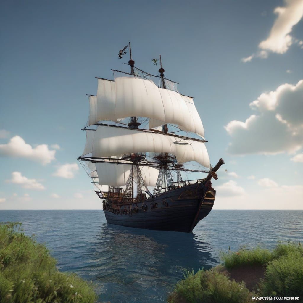 Epic Pirate Scene in a Weed Plant Field with Flying Boat