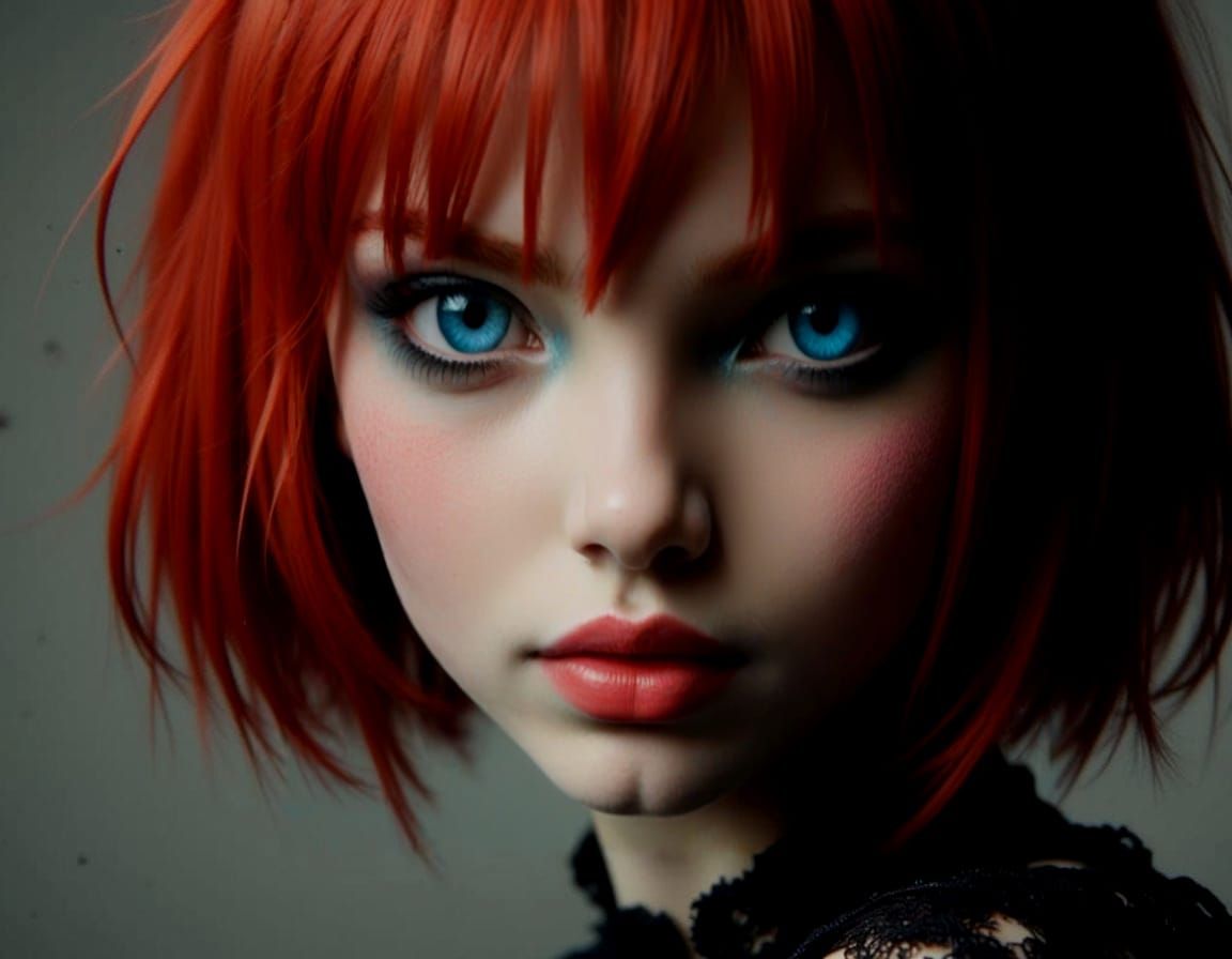 The woman with red hair blue eyes invite you to join her