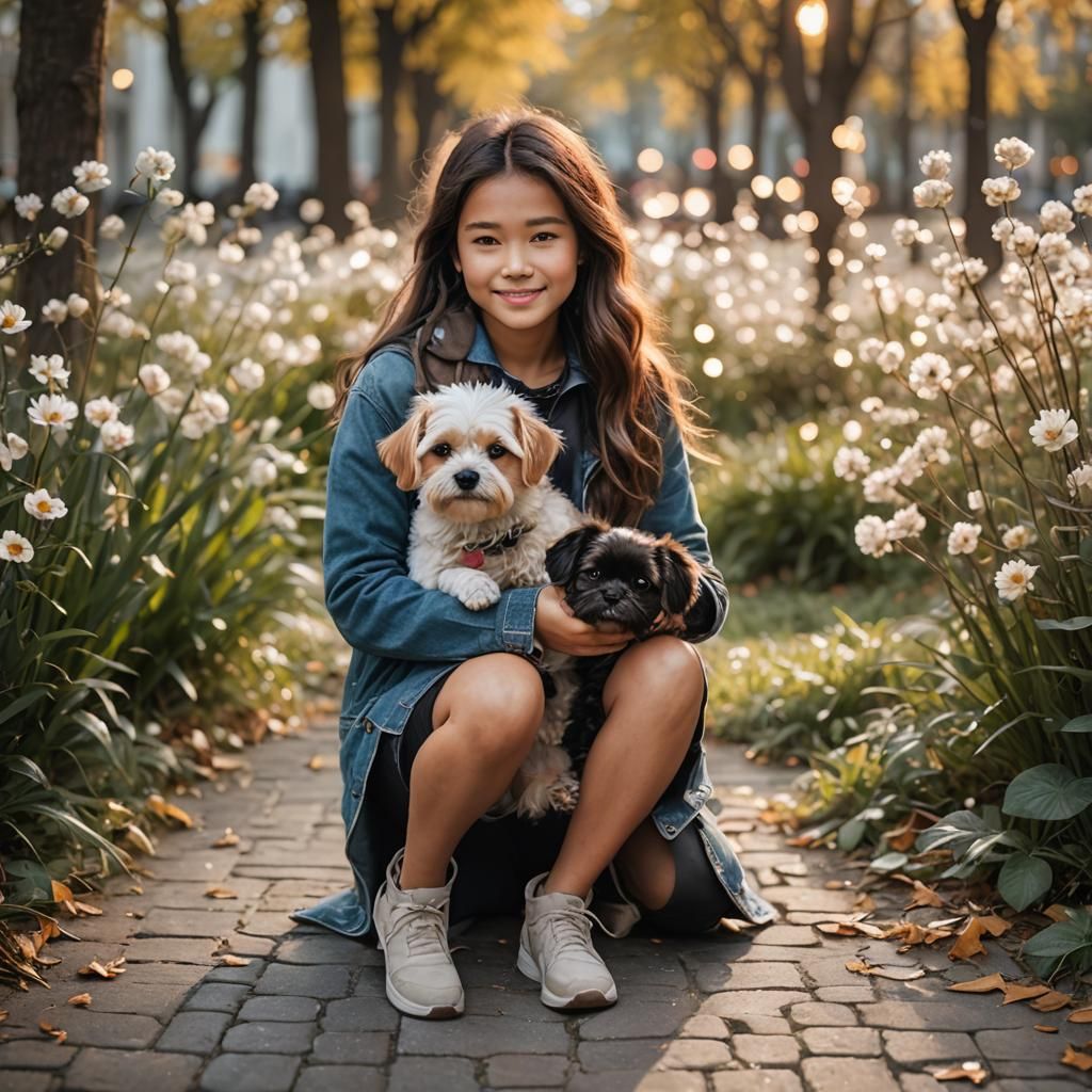 Girl and Dog in Natural Light Photo