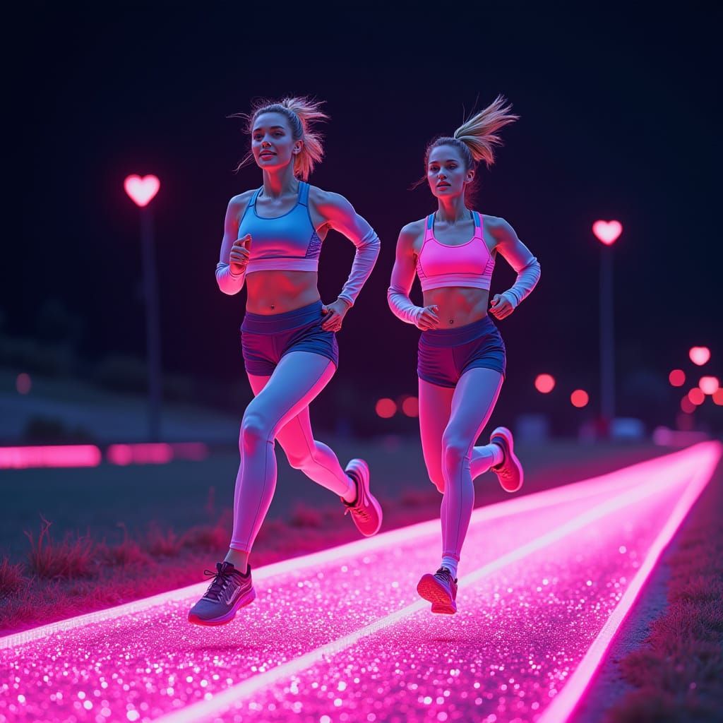 Neon Runners on a Synthwave Track