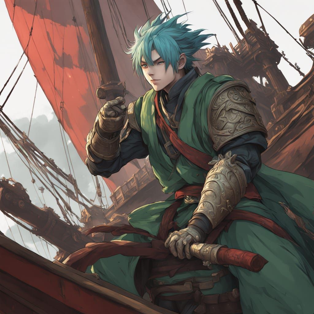 Anime Art: Young Dragonborn Monk on Ship