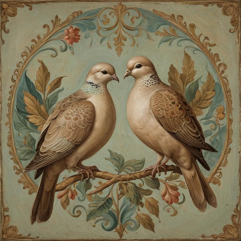 Surreal Renaissance Doves in Vibrant Color