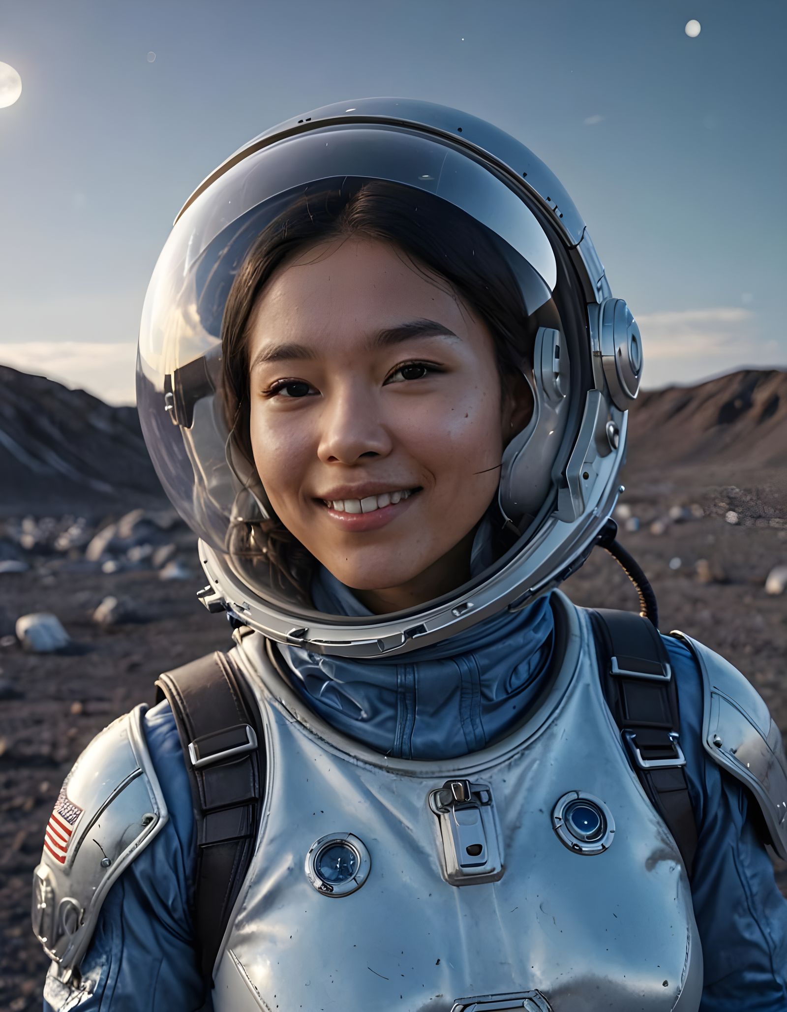Inuit Woman Astronaut Smiling on the Moon in 8K