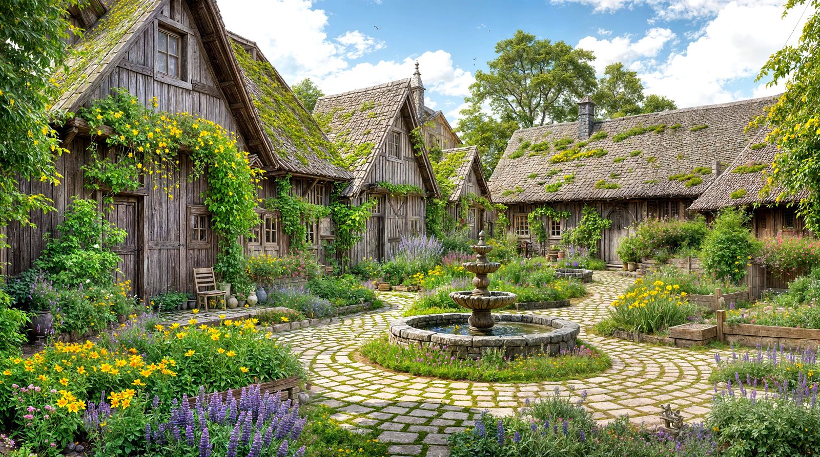 Viking Courtyard with Stone Fountain and Gardens