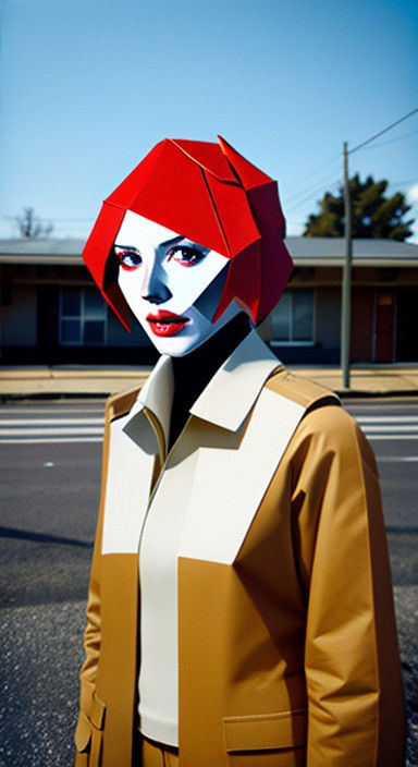 Timeless Lady Pilot in Origami-Inspired Digital Art