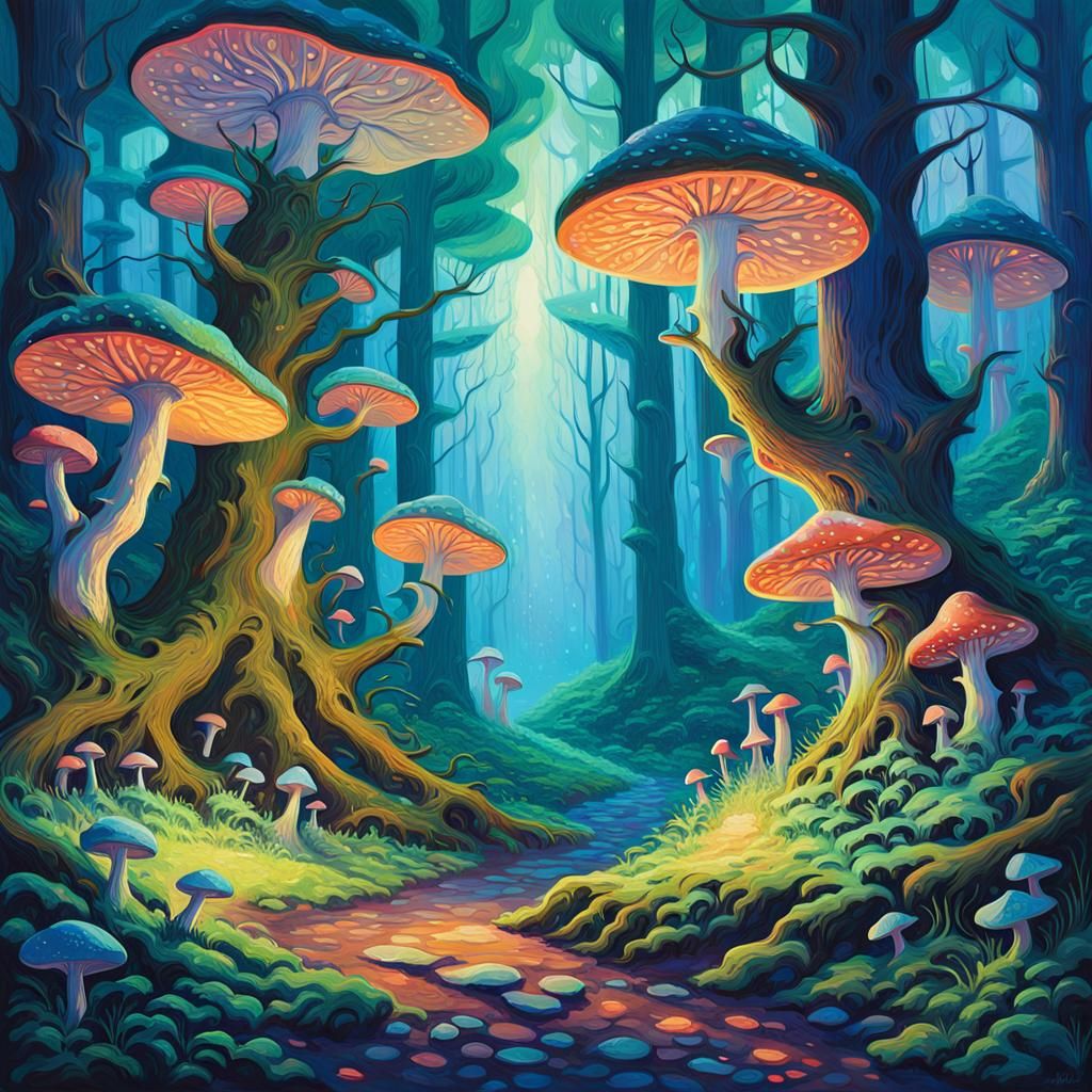 Mystical Forest: Vibrant Oil Painting in 8k