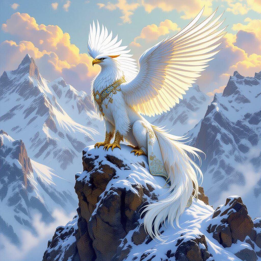 Griffin on Snow Peak in Art Nouveau Style