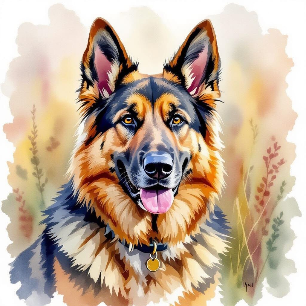 Majestic German Shepherd in Watercolor Style