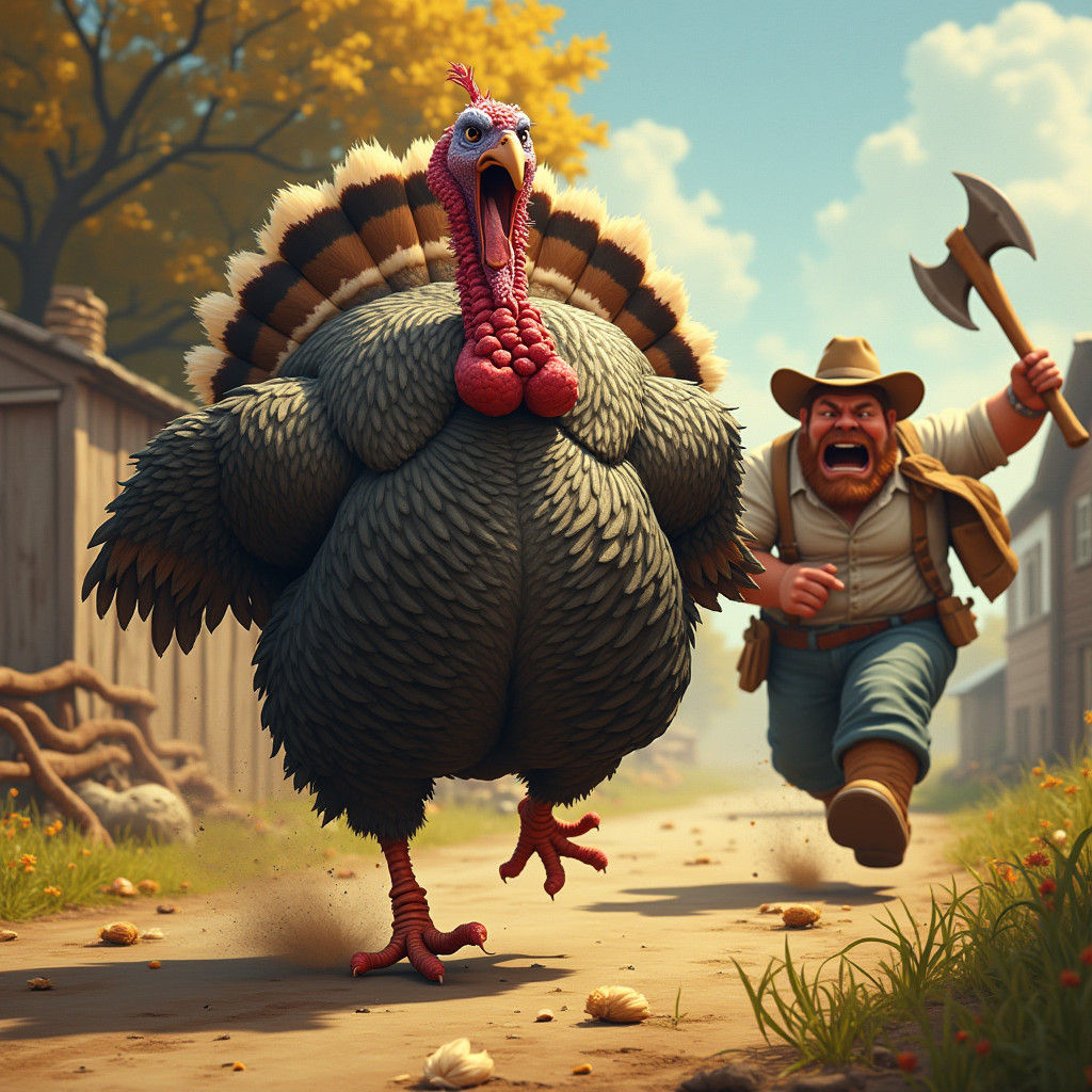 Turkey's Frantic Escape: Thanksgiving Concept Art