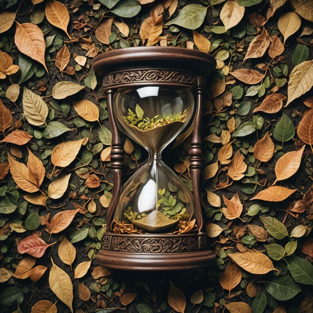 Dramatic Hourglass Filled with Leaves