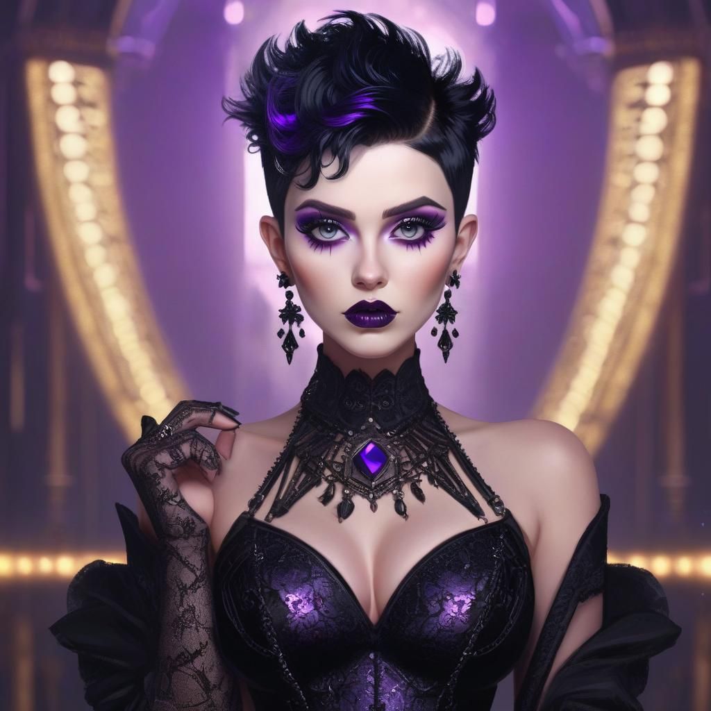 Gothic Voluptuous Woman with Holographic Makeup