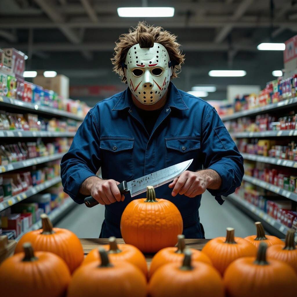 Michael Meyers Slashes Pumpkin in Horror Comic Style
