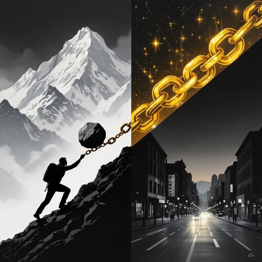 Philosophical Triptych in Photorealistic Modern Art Style