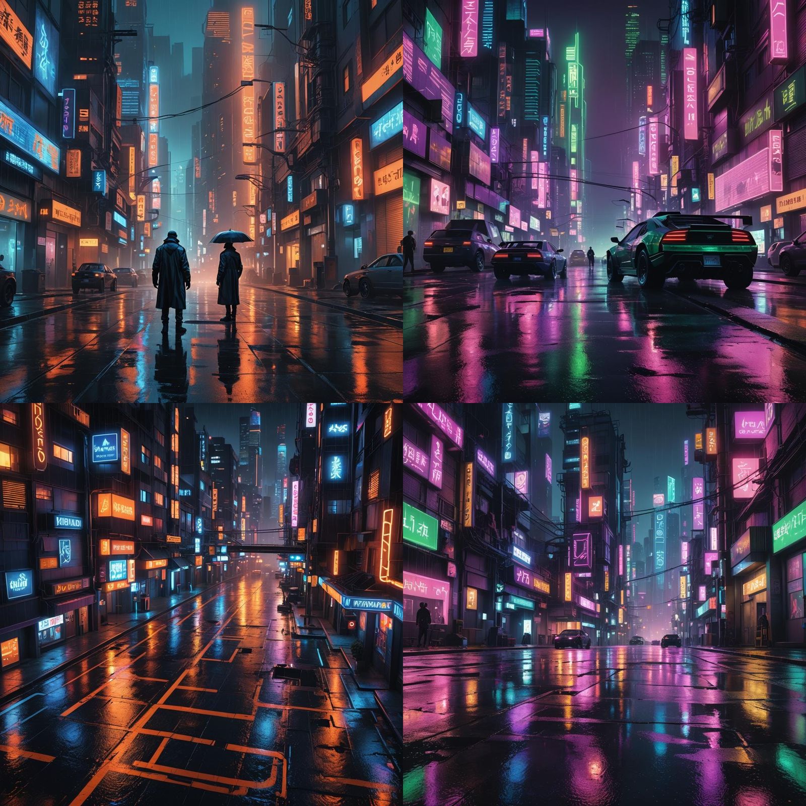 Neon Cityscape at Night in Detailed Matte Painting