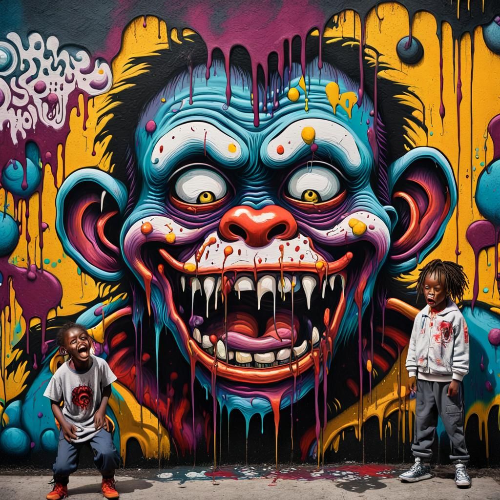 Zombie Monkey Clown Mural in Urbane Street Art