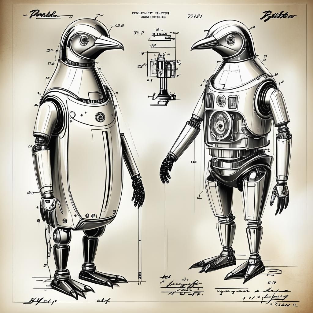 Penguin Robot Butler: Vintage Patent Illustration