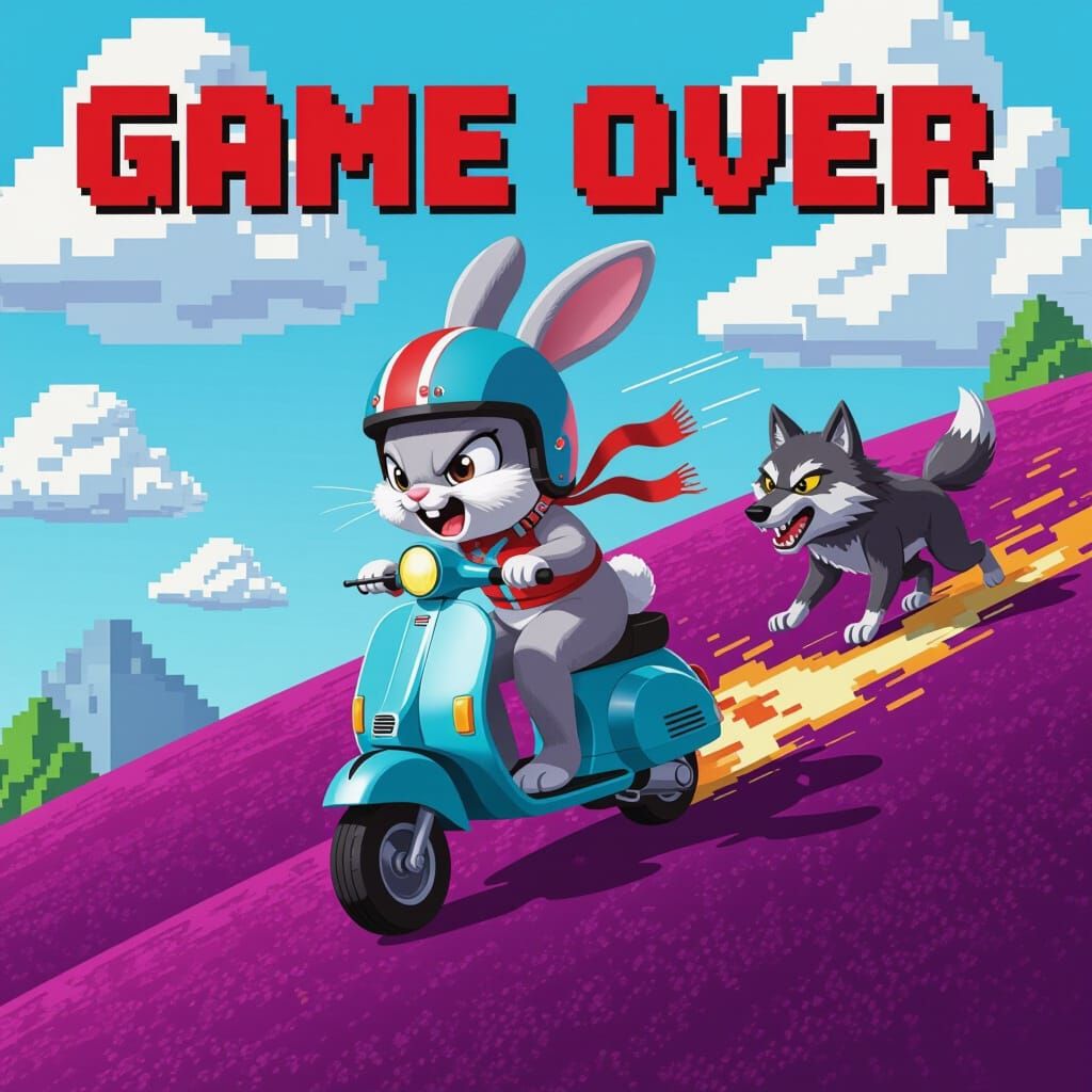 Bunny's Wild Ride: Retro Sci-Fi Game Over