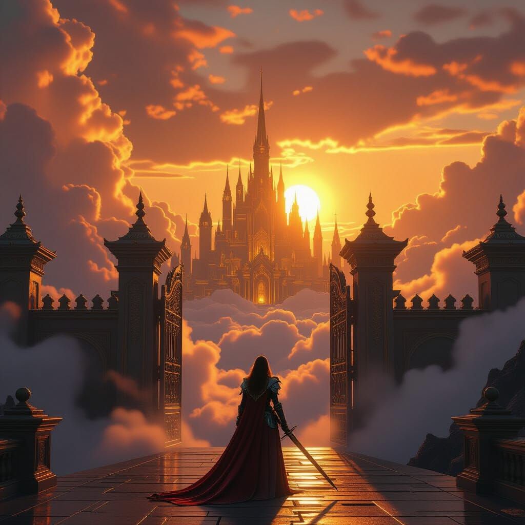 Knight at Golden City Gates: Fantasy Concept Art