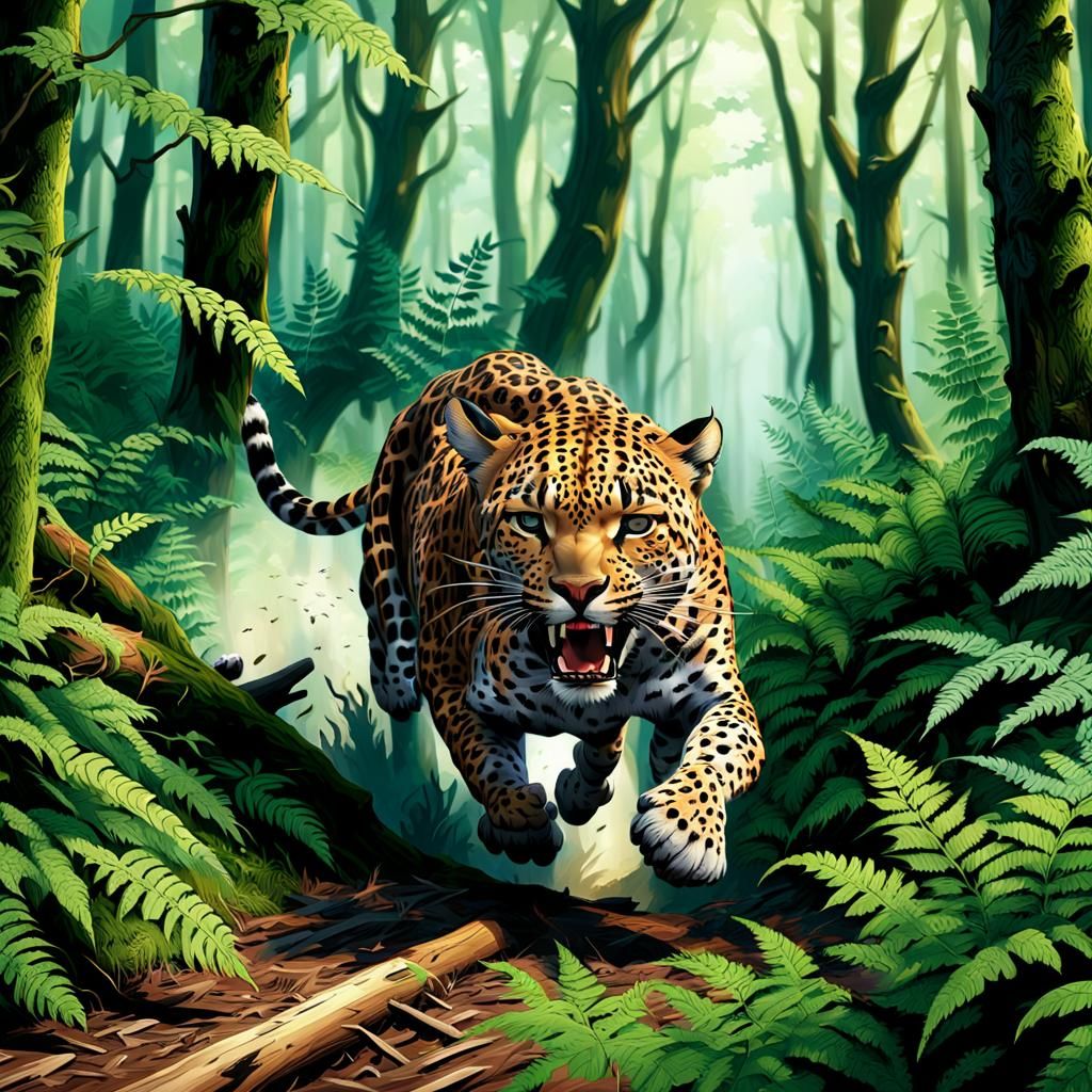 Leopard and Deer Chase: Dramatic 3D Forest Scene