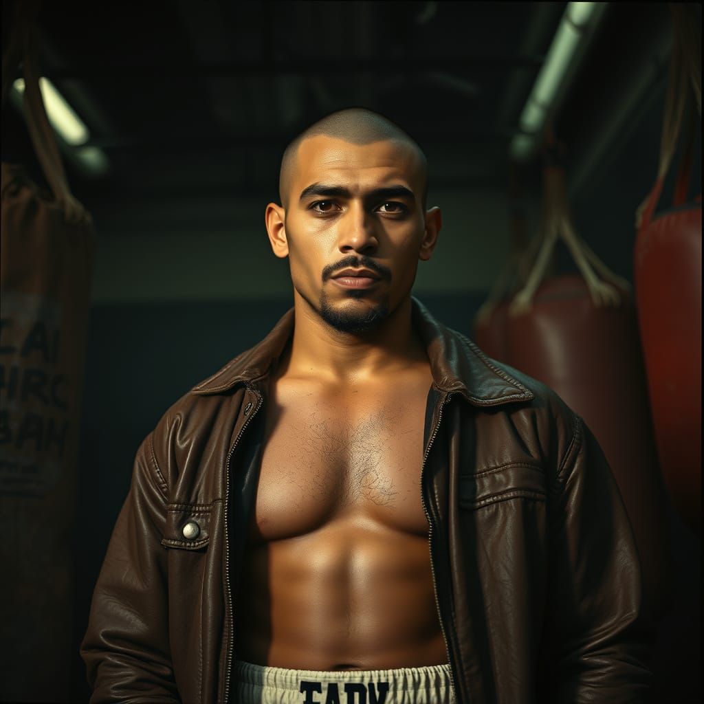 Intense Boxer in Gritty Film Noir Style