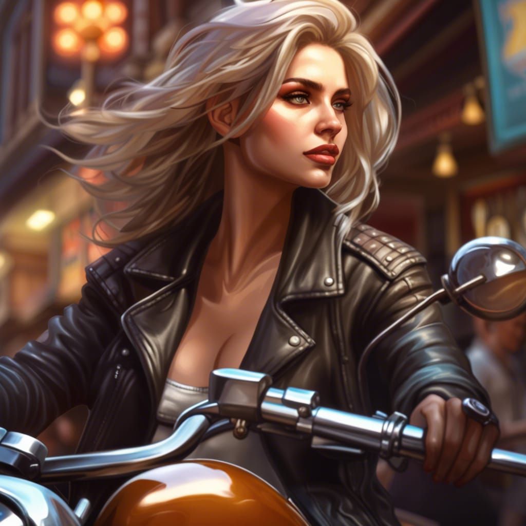 Biker Girl Portrait in Hyperdetailed Style