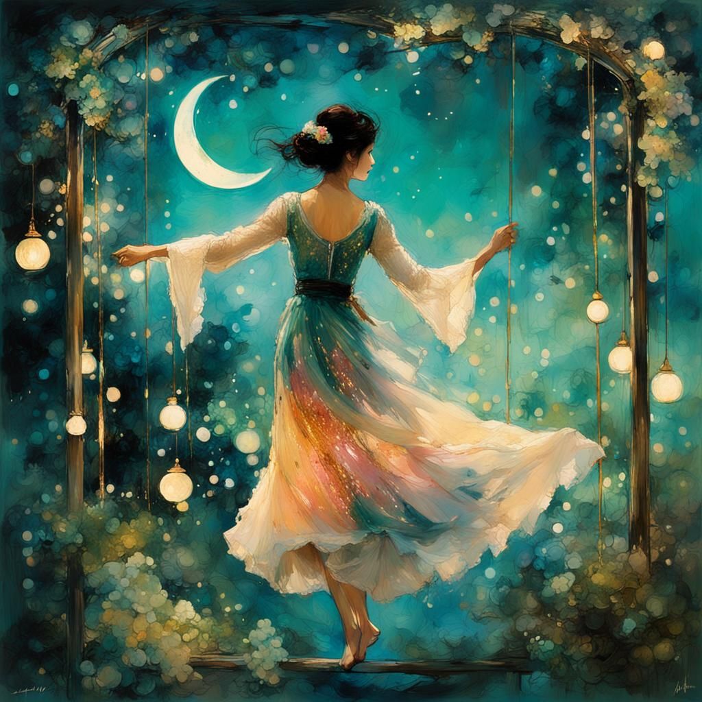 Edwardian Woman in Whimsical Garden with Shooting Star