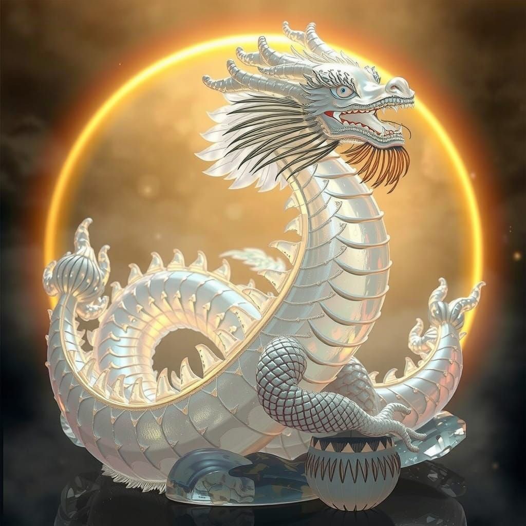 Crystal Clear Quartz Chinese Dragon in Surrealist Digital Ar...