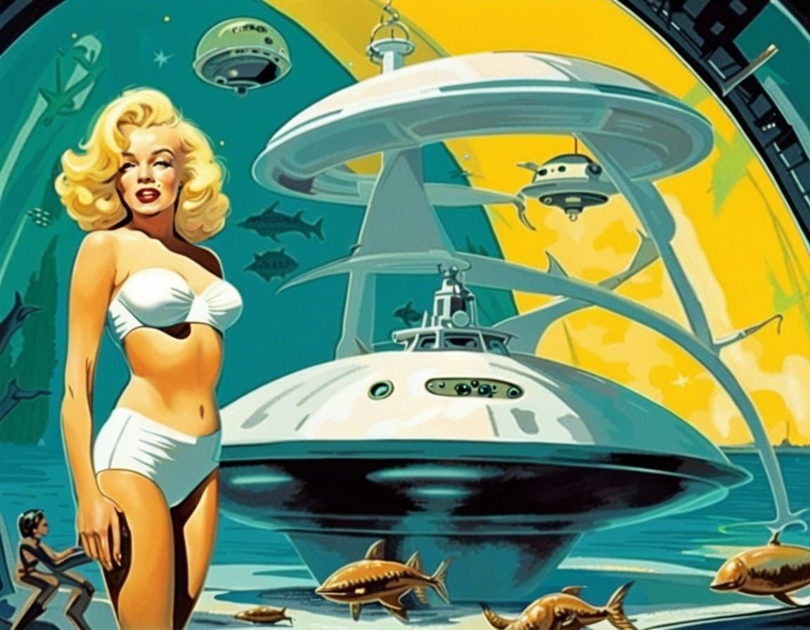 Marilyn Monroe in Undersea Dome with UFO