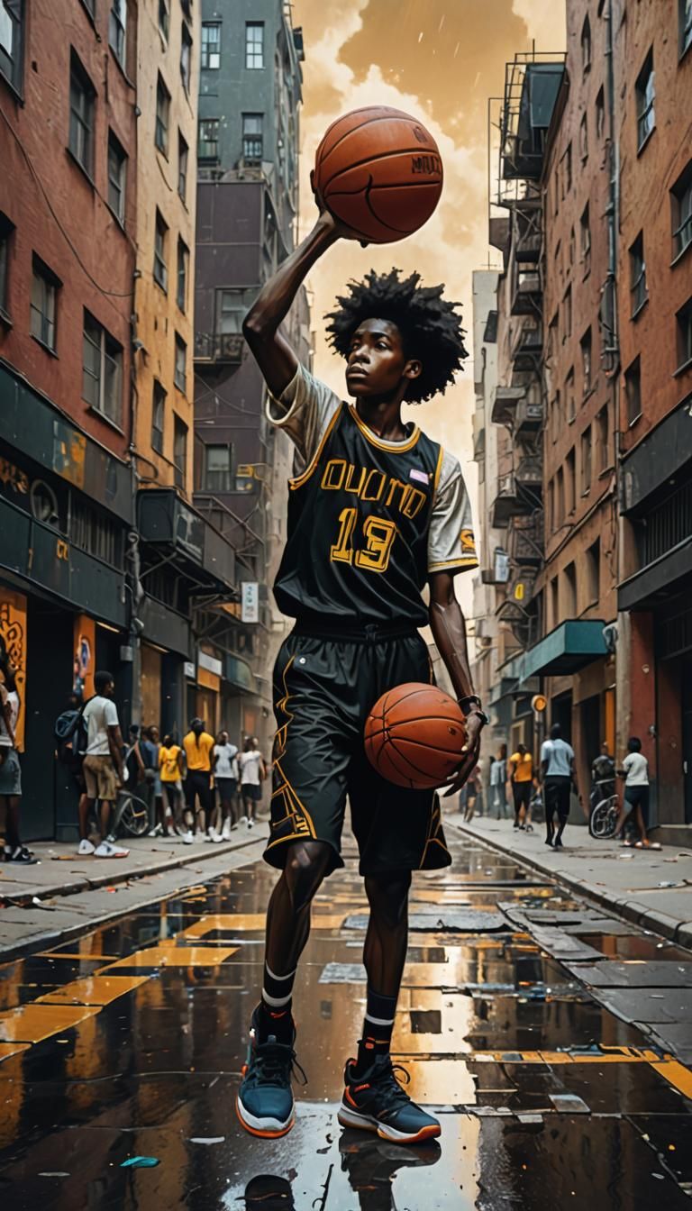 Afrofuturist Glitch Art: Boy's Basketball Game