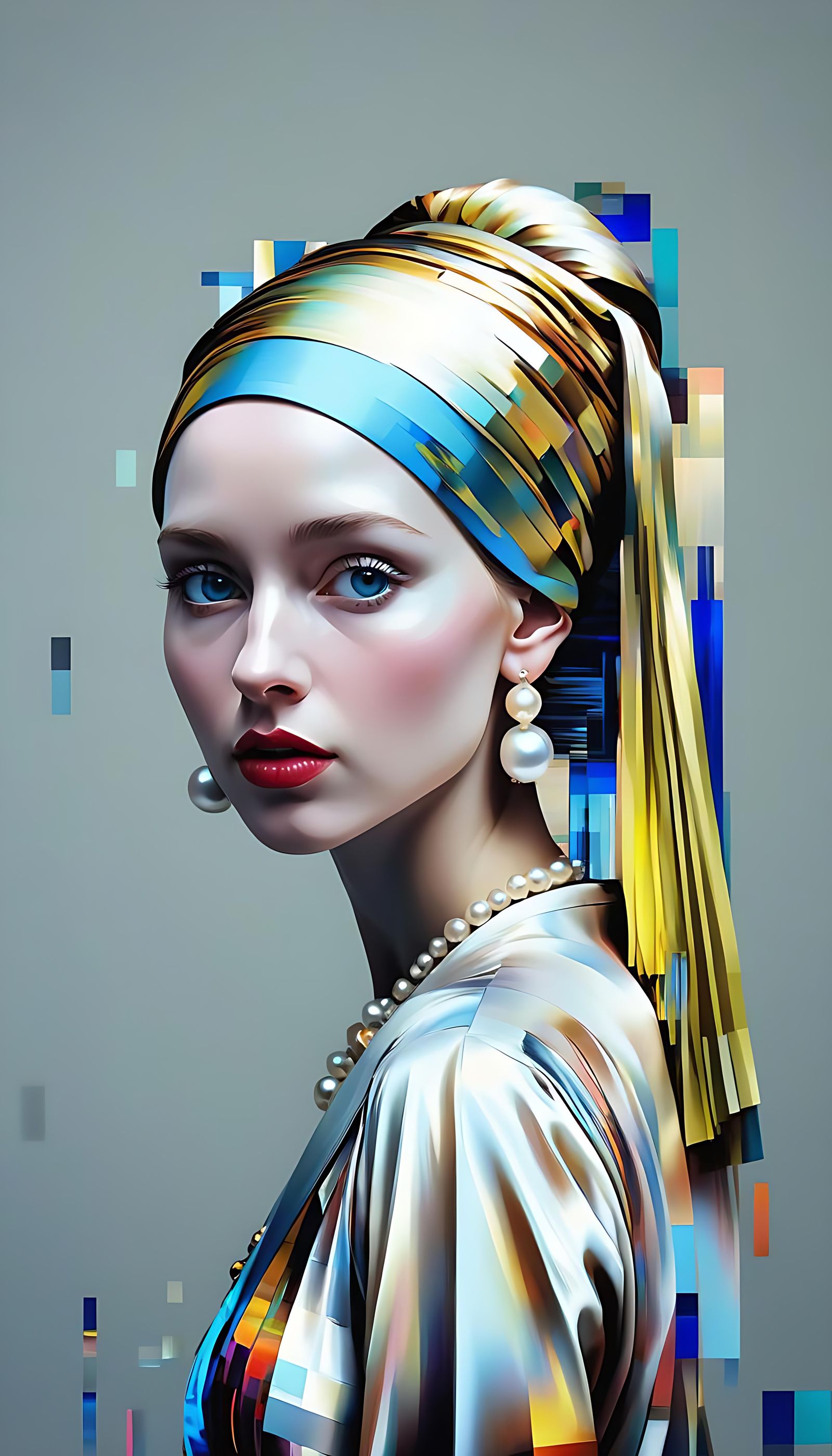 Glitchcore Girl with Pearl Earring Portrait