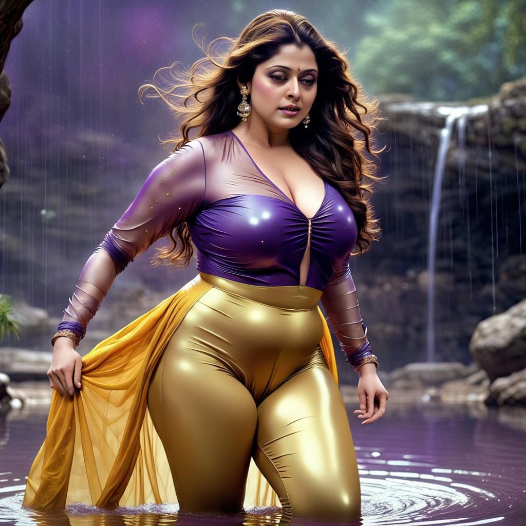 Indian Actress with Wet Body in Detailed Digital Painting