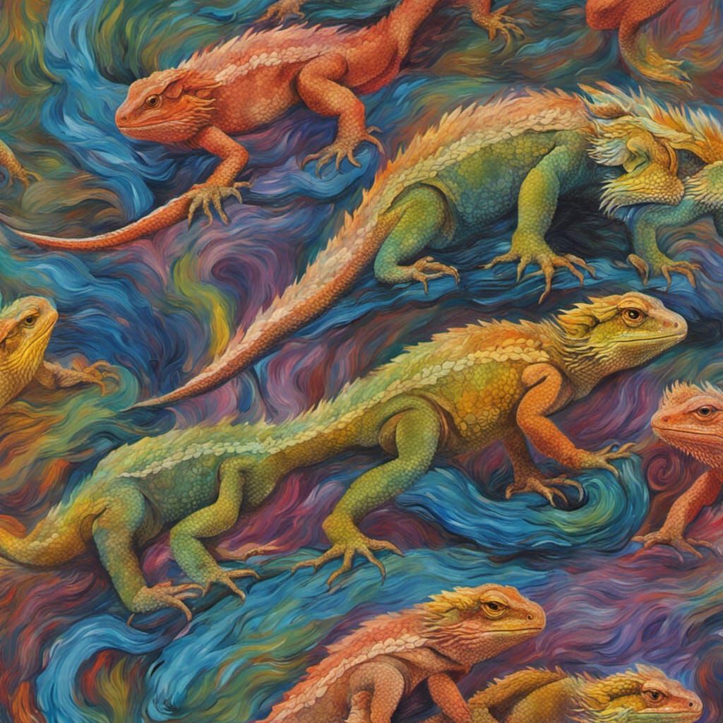 Bearded Dragon in Post-Impressionist Style