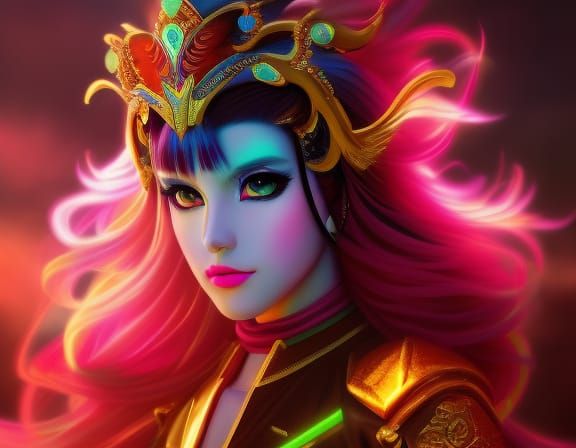 Neon-Ink Anime Mage Goddess in '80s Punk Style